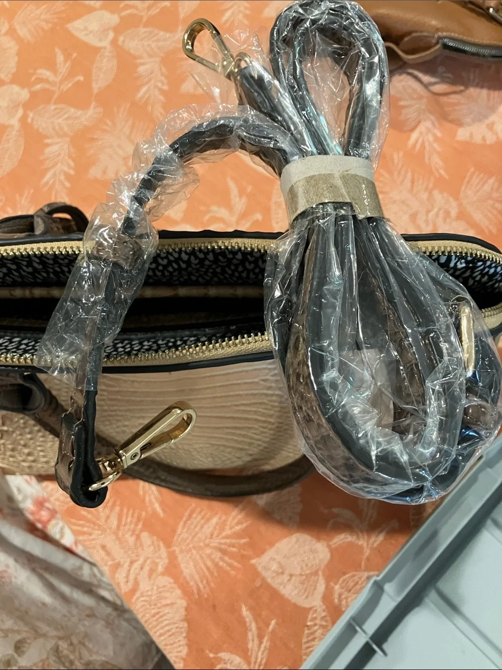 Convertible Croc-Embossed Dome Satchel in Beige and Brown